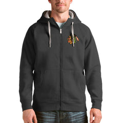 NHL Charcoal Chicago Blackhawks Antigua Logo Victory Full-Zip Hoodie