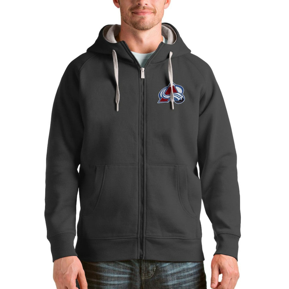 NHL Charcoal Colorado Avalanche Antigua Logo Victory Full-Zip Hoodie