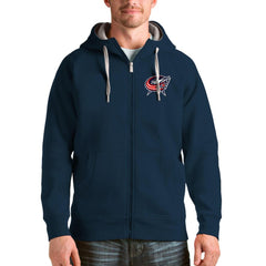 NHL Navy Columbus Blue Jackets Antigua Logo Victory Full-Zip Hoodie