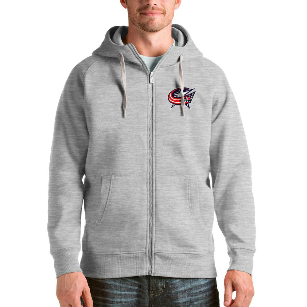NHL Heathered Gray Columbus Blue Jackets Antigua Logo Victory Full-Zip Hoodie