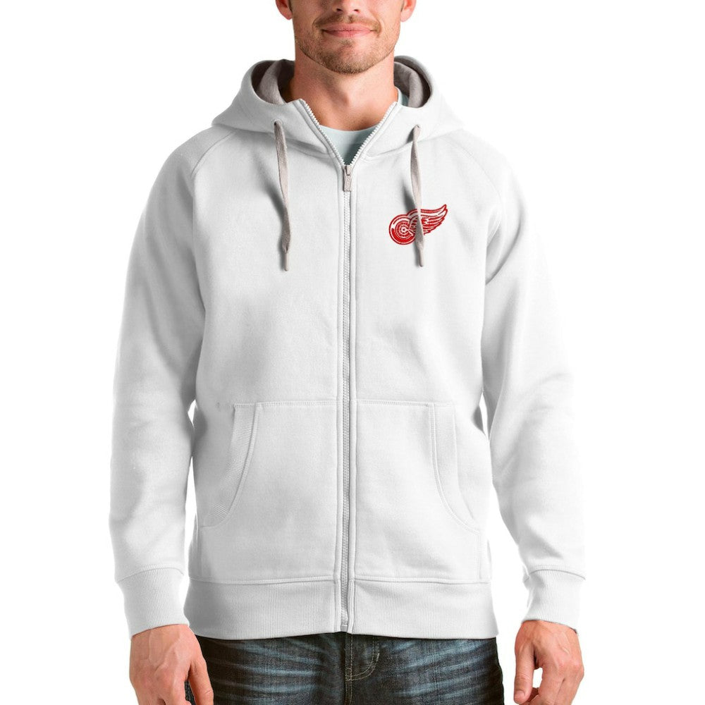 NHL White Detroit Red Wings Antigua Logo Victory Full-Zip Hoodie