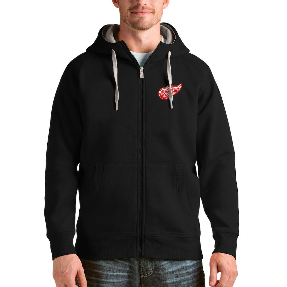 NHL Black Detroit Red Wings Antigua Logo Victory Full-Zip Hoodie