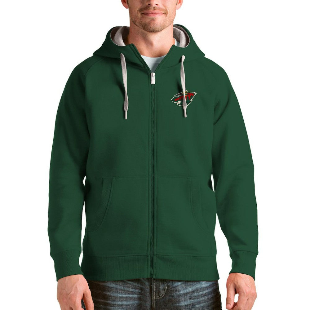 NHL Green Minnesota Wild Antigua Logo Victory Full-Zip Hoodie