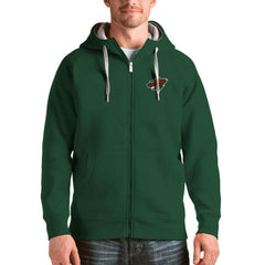 NHL Green Minnesota Wild Antigua Logo Victory Full-Zip Hoodie