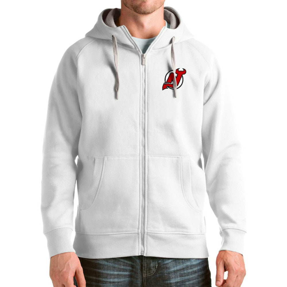 NHL White New Jersey Devils Antigua Logo Victory Full-Zip Hoodie