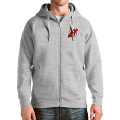 NHL Heathered Gray New Jersey Devils Antigua Logo Victory Full-Zip Hoodie
