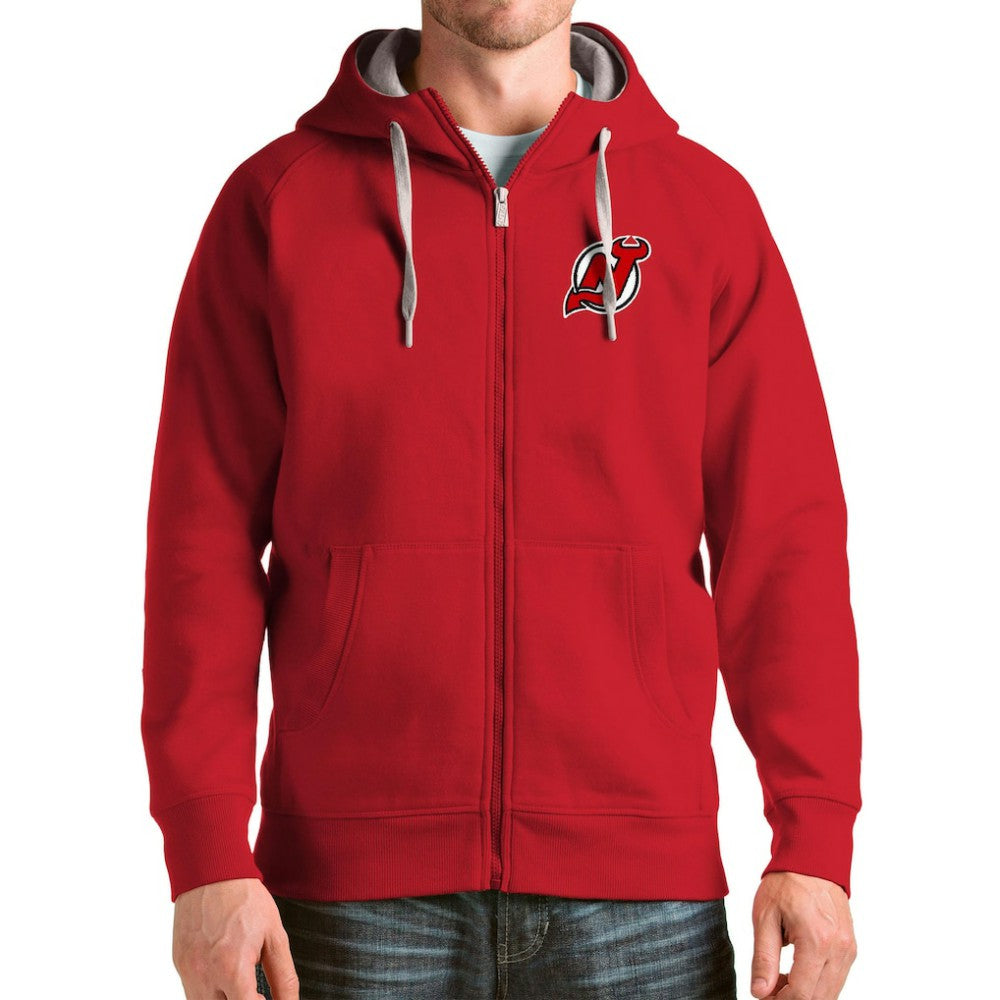 NHL Red New Jersey Devils Antigua Logo Victory Full-Zip Hoodie