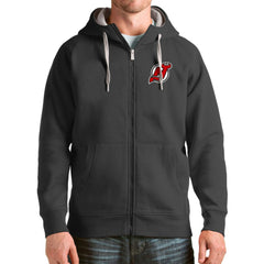 NHL Charcoal New Jersey Devils Antigua Logo Victory Full-Zip Hoodie