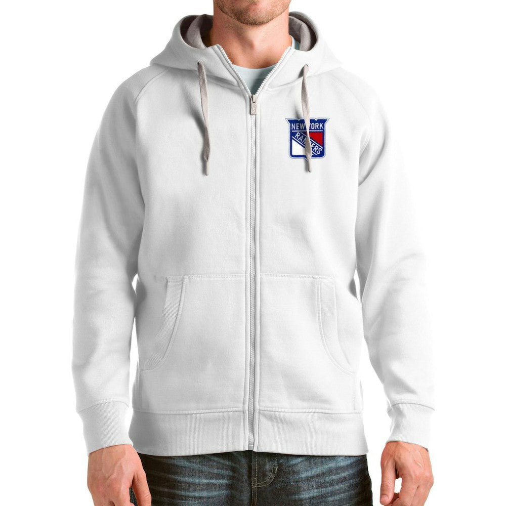 NHL White New York Rangers Antigua Logo Victory Full-Zip Hoodie