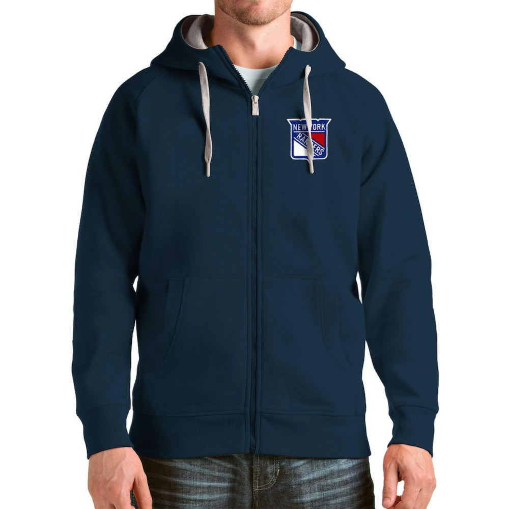 NHL Navy New York Rangers Antigua Logo Victory Full-Zip Hoodie