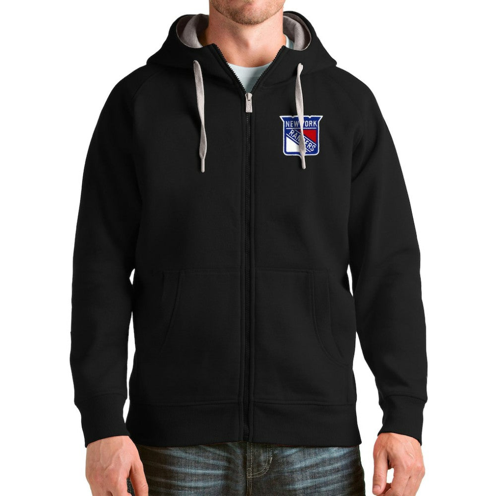 NHL Black New York Rangers Antigua Logo Victory Full-Zip Hoodie