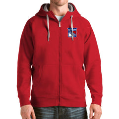 NHL Red New York Rangers Antigua Logo Victory Full-Zip Hoodie