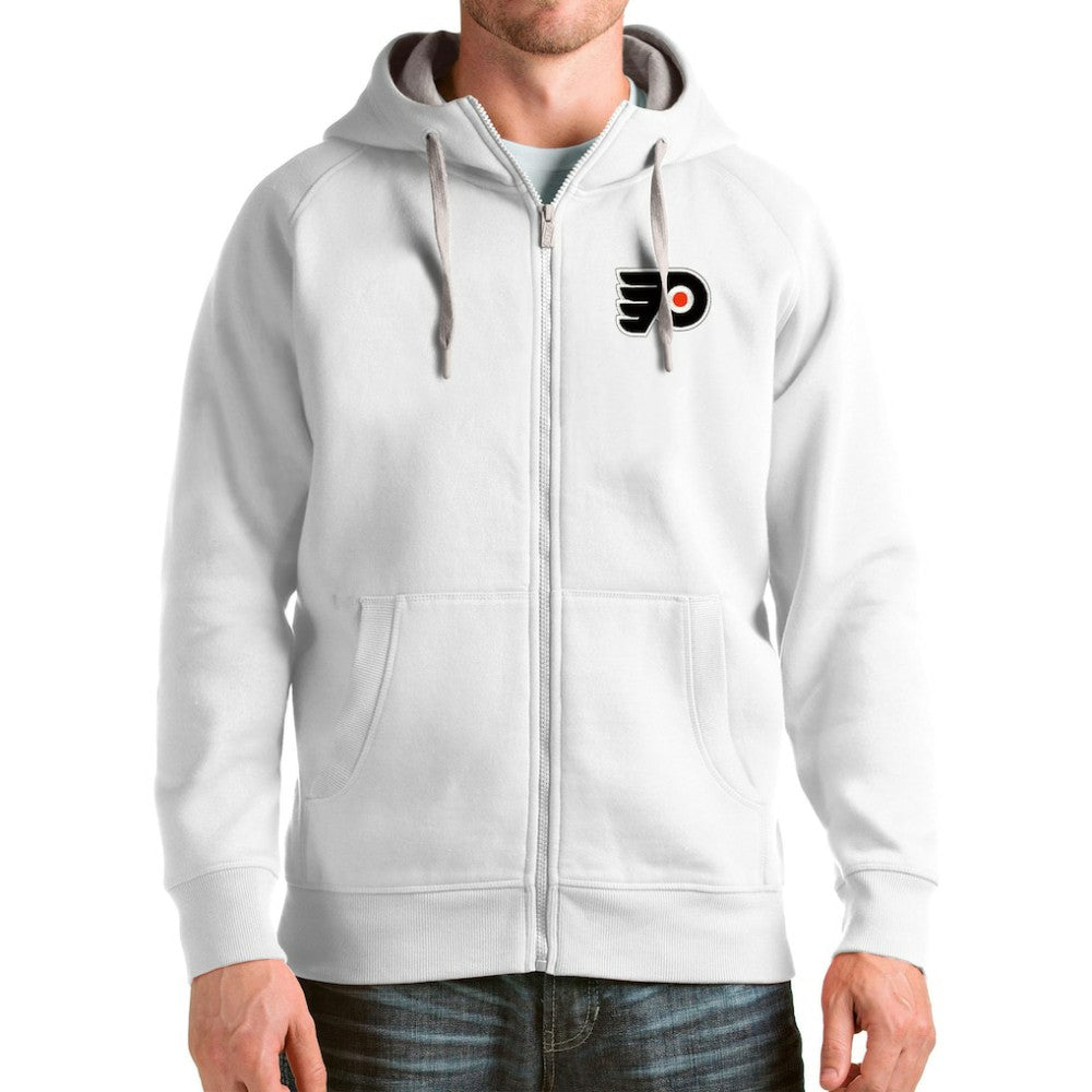 NHL White Philadelphia Flyers Antigua Logo Victory Full-Zip Hoodie