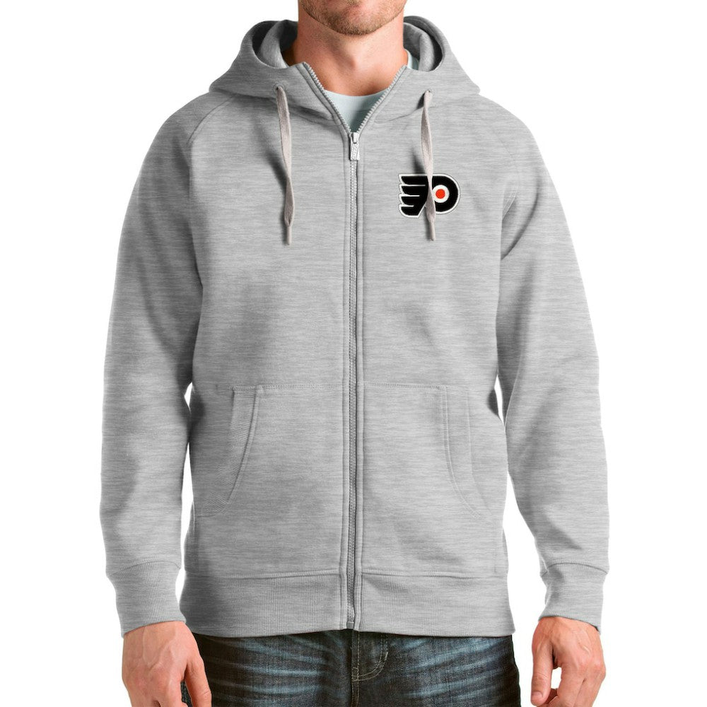 NHL Heathered Gray Philadelphia Flyers Antigua Logo Victory Full-Zip Hoodie