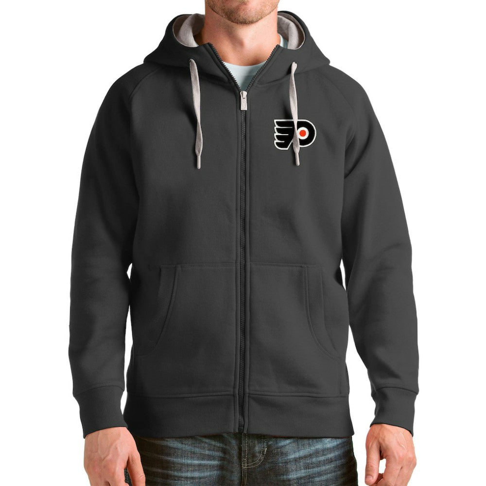 NHL Charcoal Philadelphia Flyers Antigua Logo Victory Full-Zip Hoodie