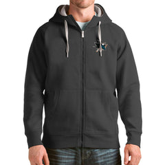 NHL Charcoal San Jose Sharks Antigua Logo Victory Full-Zip Hoodie