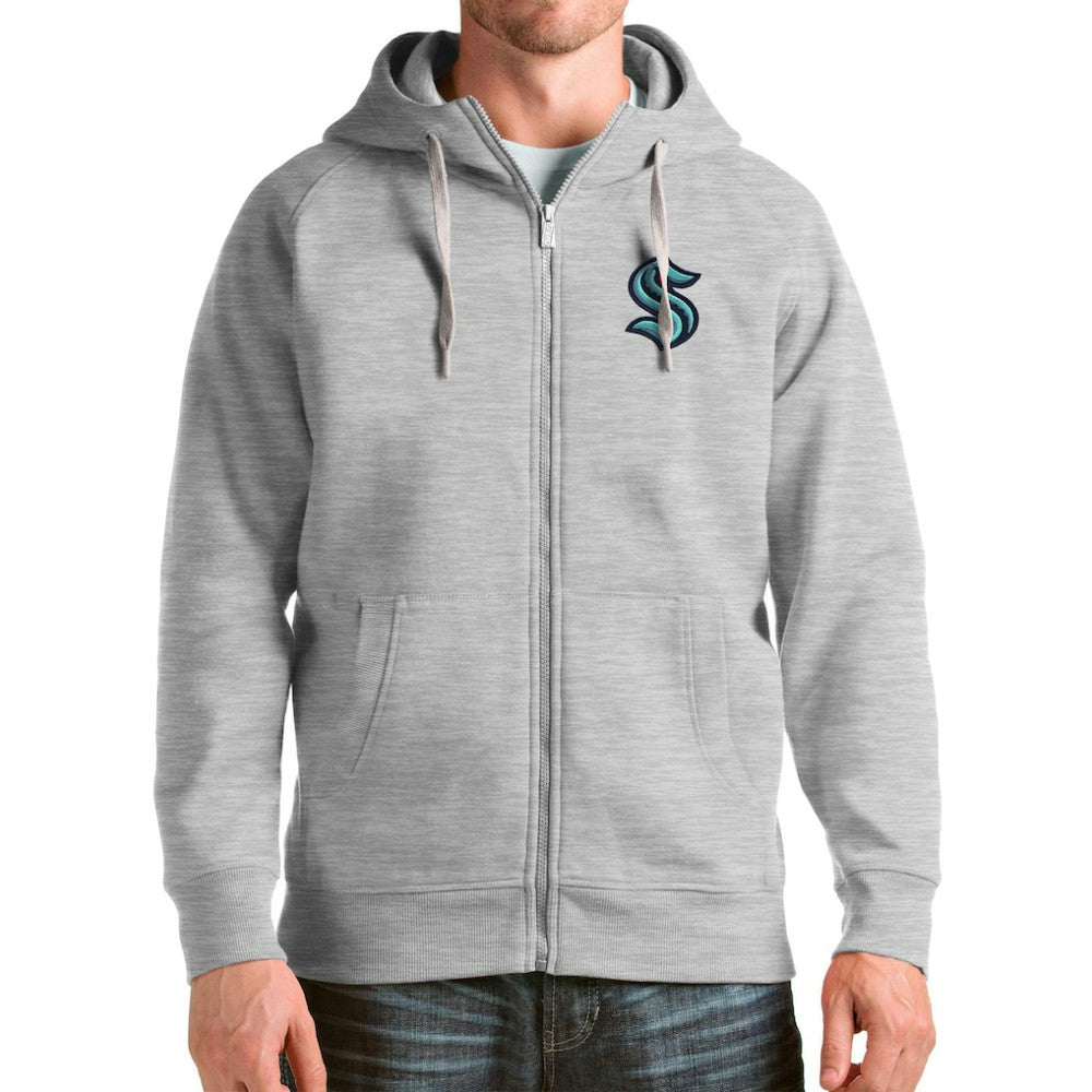 NHL Heathered Gray Seattle Kraken Antigua Logo Victory Full-Zip Hoodie