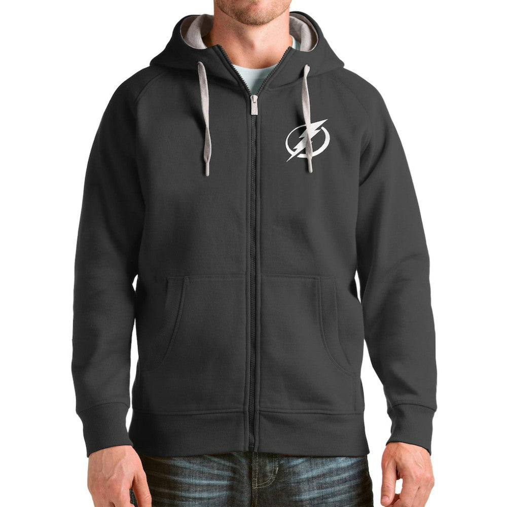 NHL Charcoal Tampa Bay Lightning Antigua Logo Victory Full-Zip Hoodie