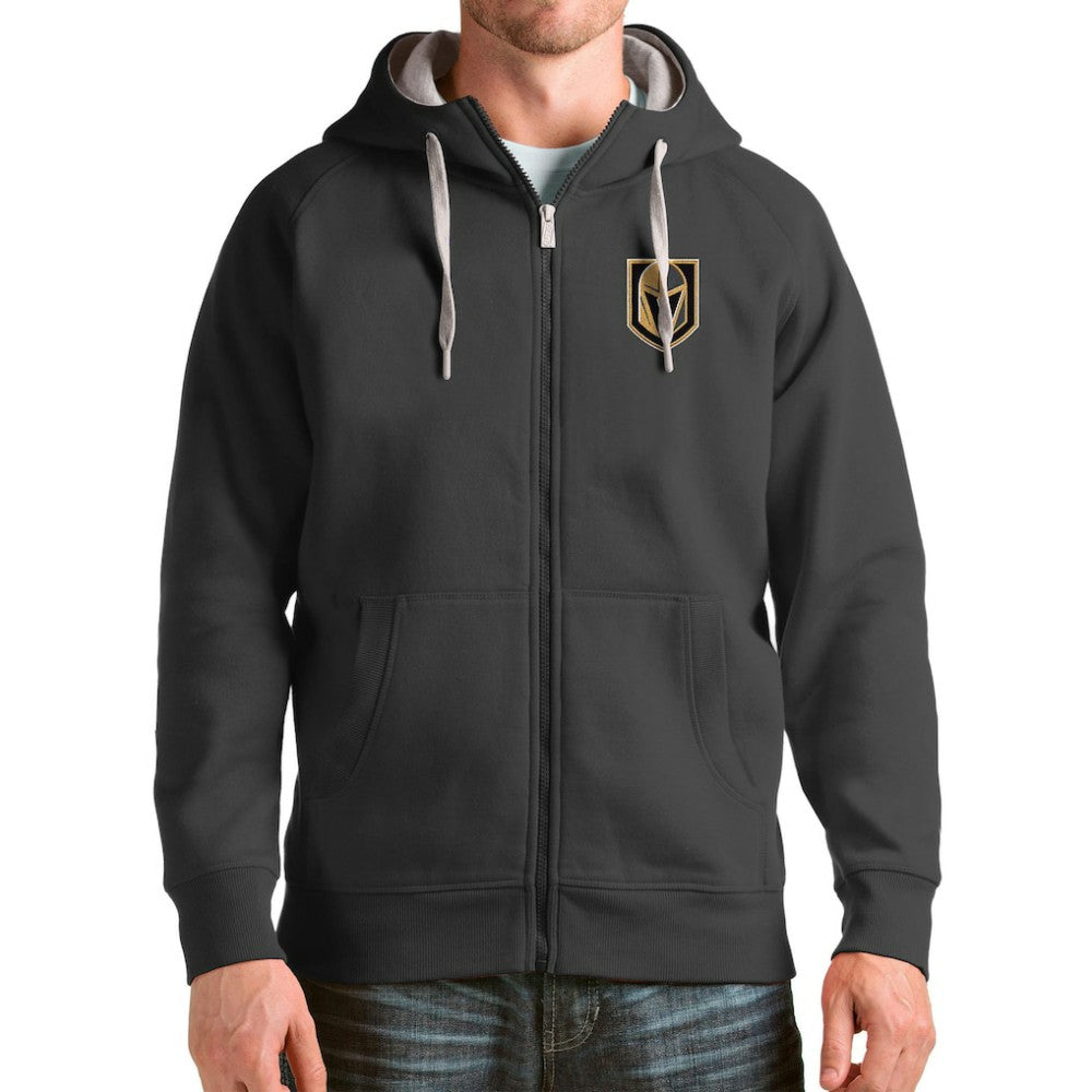 NHL Charcoal Vegas Golden Knights Antigua Logo Victory Full-Zip Hoodie