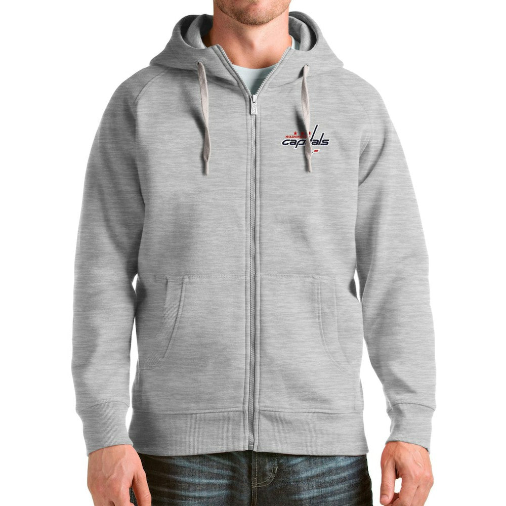 NHL Heathered Gray Washington Capitals Antigua Logo Victory Full-Zip Hoodie