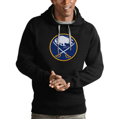 NHL Black Buffalo Sabres Antigua Logo Victory Pullover Hoodie