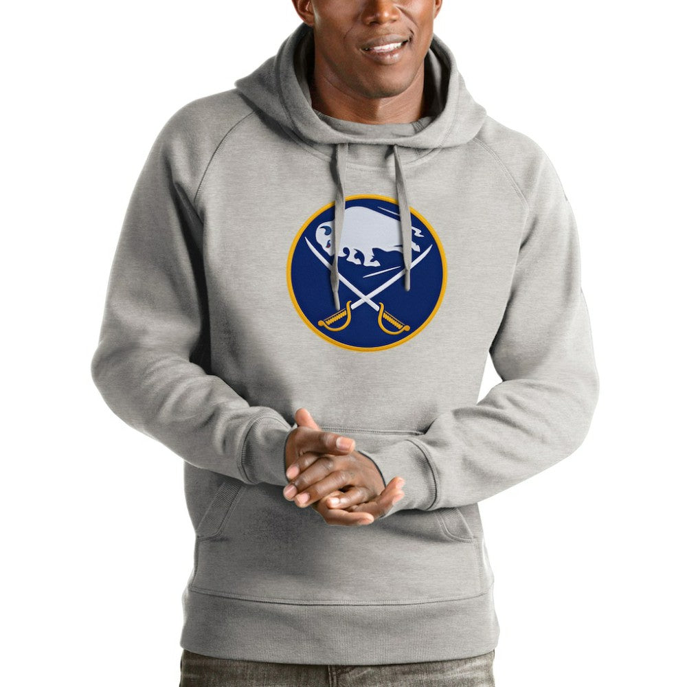 NHL Heathered Gray Buffalo Sabres Antigua Logo Victory Pullover Hoodie