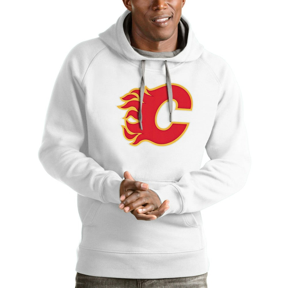 NHL White Calgary Flames Antigua Logo Victory Pullover Hoodie