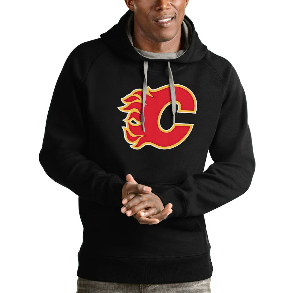 NHL Black Calgary Flames Antigua Logo Victory Pullover Hoodie