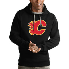 NHL Black Calgary Flames Antigua Logo Victory Pullover Hoodie