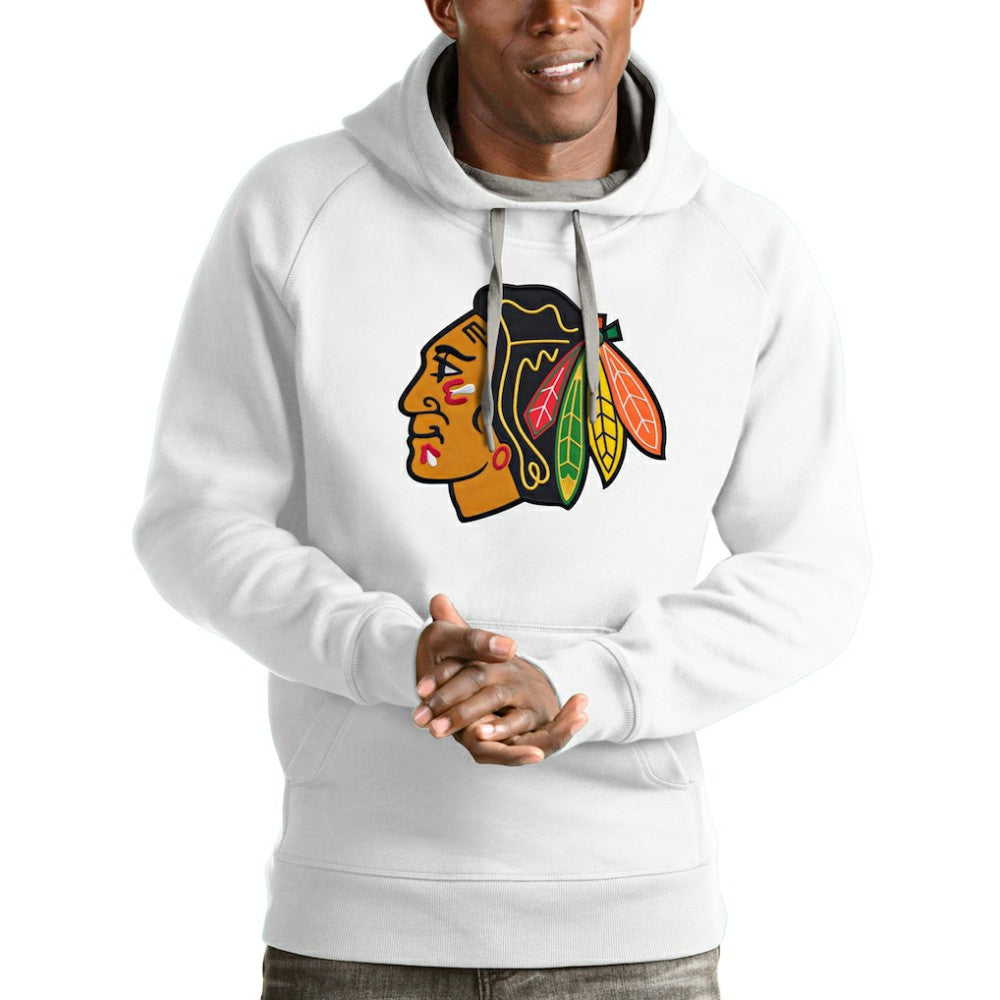 NHL White Chicago Blackhawks Antigua Logo Victory Pullover Hoodie