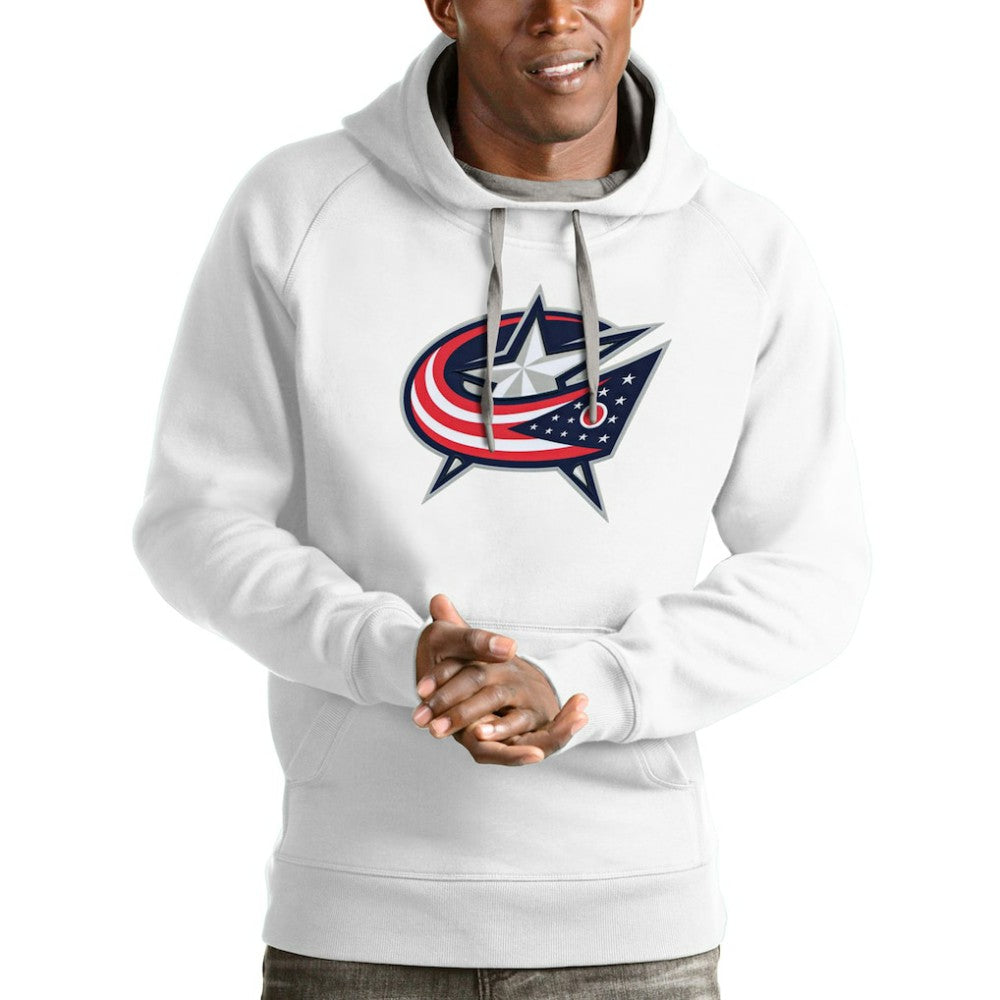 NHL White Columbus Blue Jackets Antigua Logo Victory Pullover Hoodie