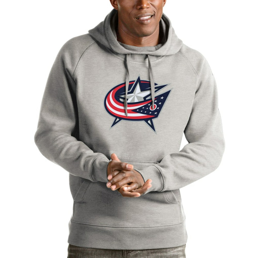 NHL Heathered Gray Columbus Blue Jackets Antigua Logo Victory Pullover Hoodie