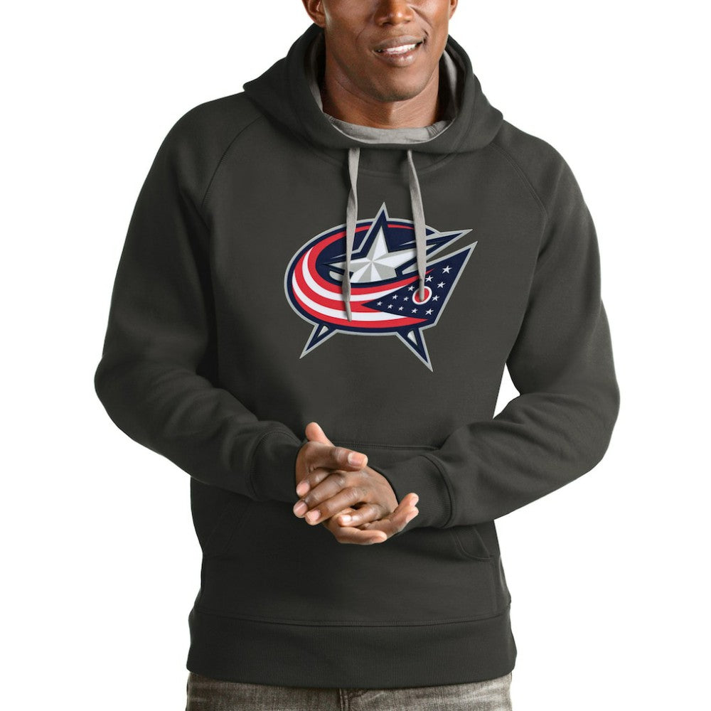 NHL Charcoal Columbus Blue Jackets Antigua Logo Victory Pullover Hoodie