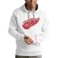 NHL White Detroit Red Wings Antigua Logo Victory Pullover Hoodie