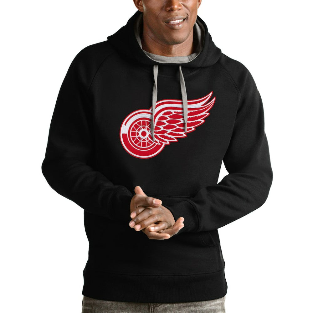 NHL Black Detroit Red Wings Antigua Logo Victory Pullover Hoodie