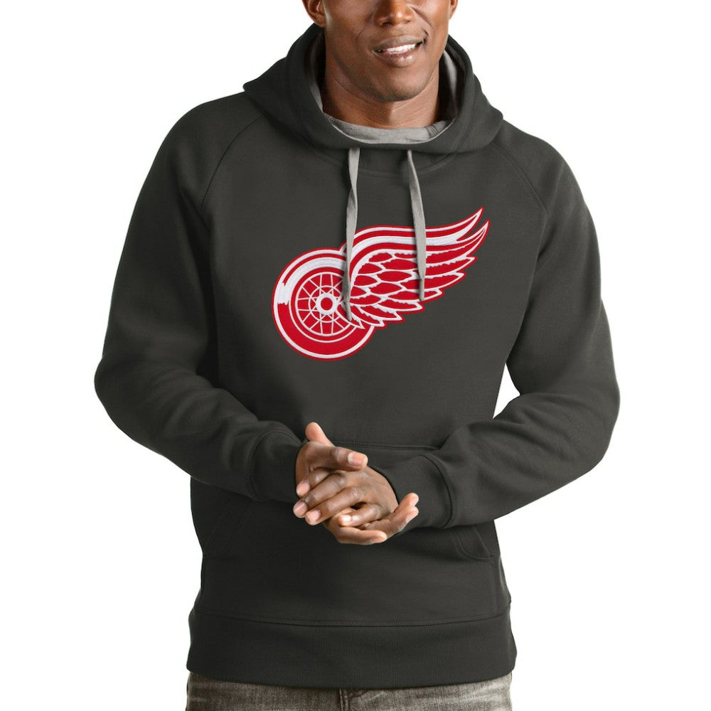 NHL Charcoal Detroit Red Wings Antigua Logo Victory Pullover Hoodie