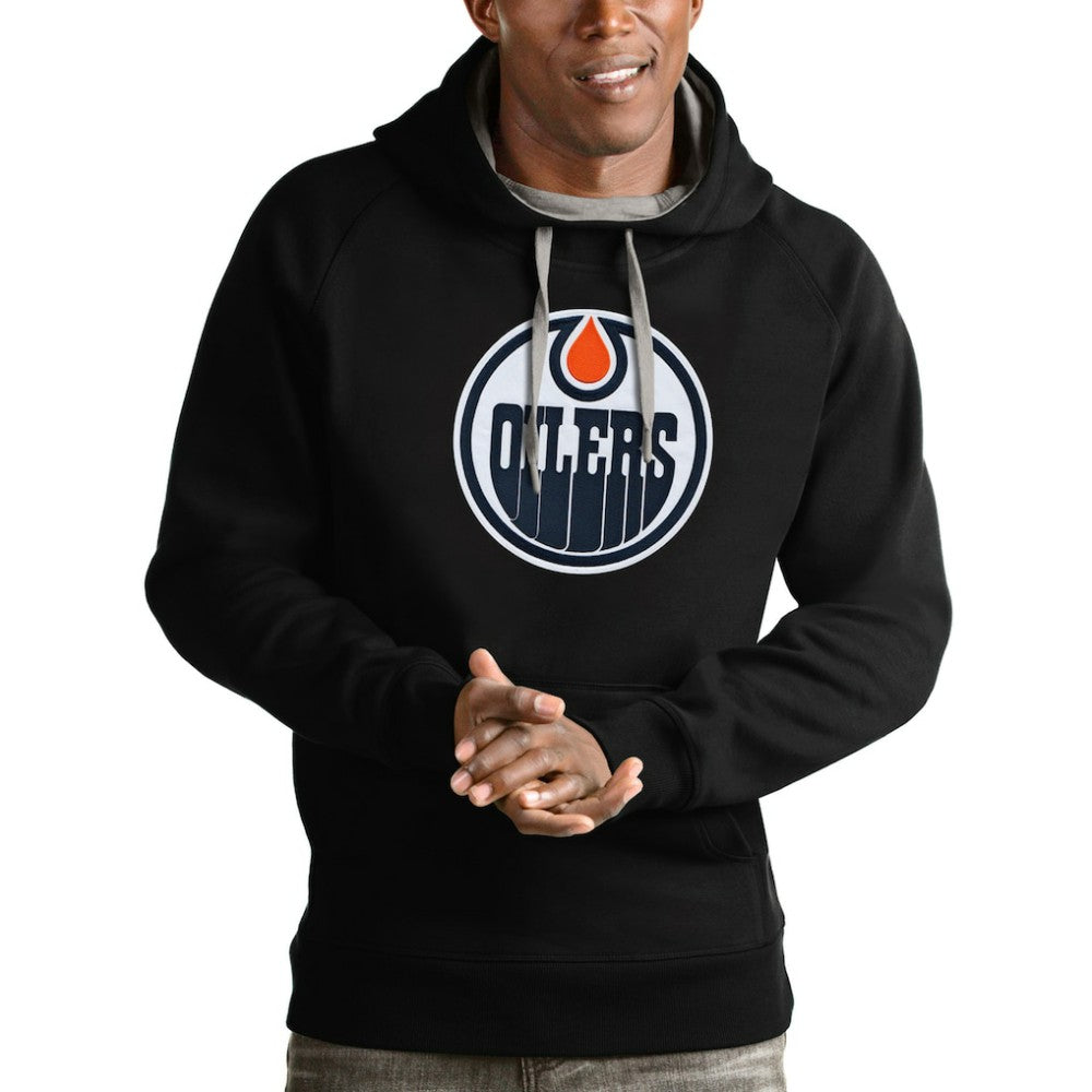 NHL Black Edmonton Oilers Antigua Logo Victory Pullover Hoodie
