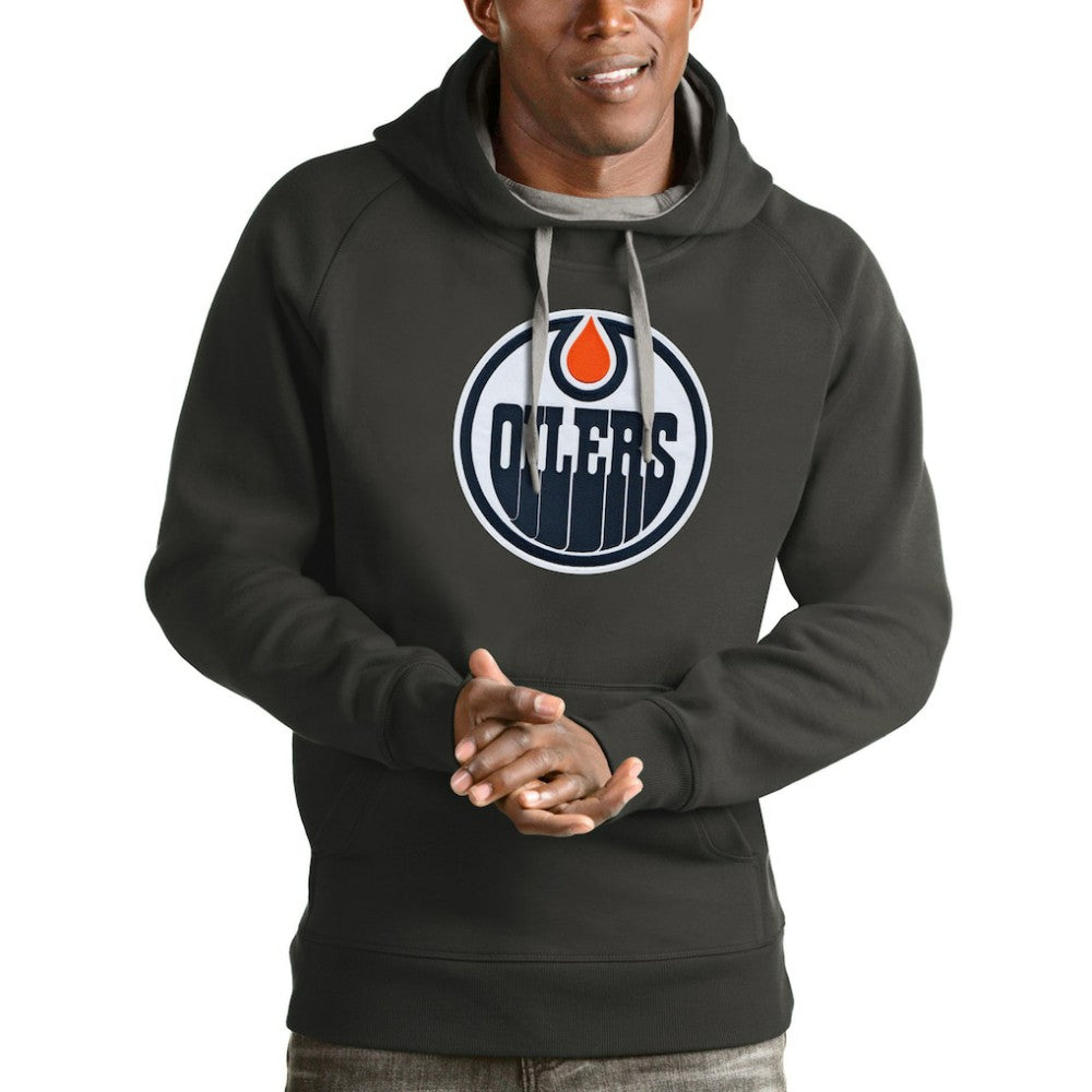 NHL Charcoal Edmonton Oilers Antigua Logo Victory Pullover Hoodie