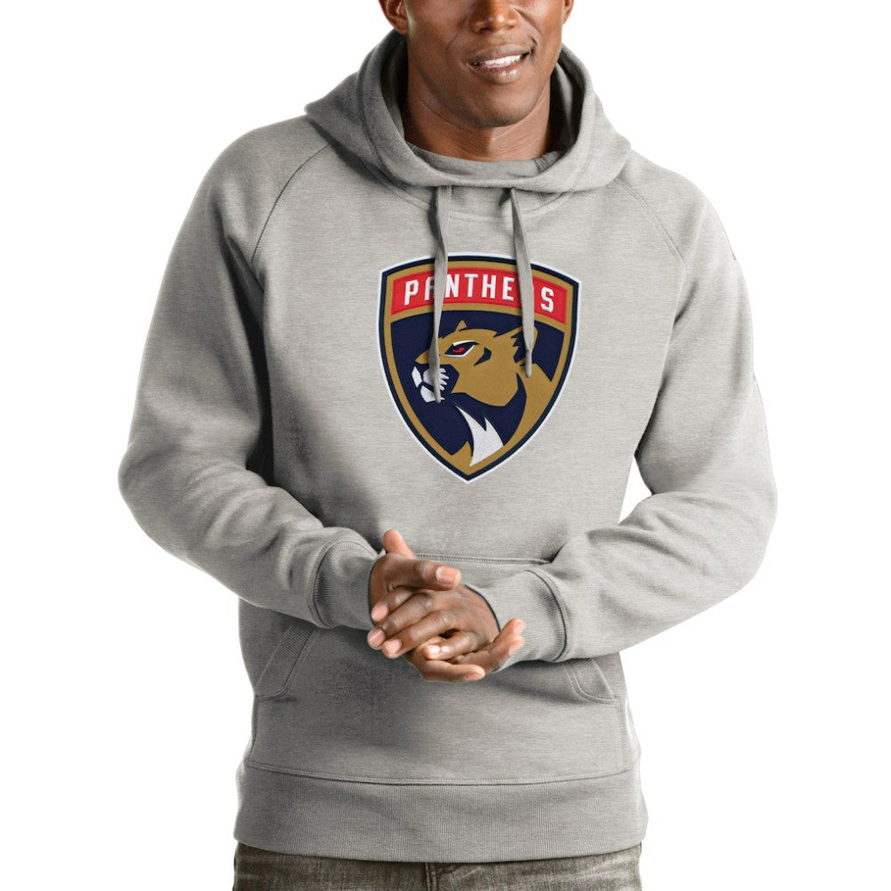 NHL Heathered Gray Florida Panthers Antigua Logo Victory Pullover Hoodie