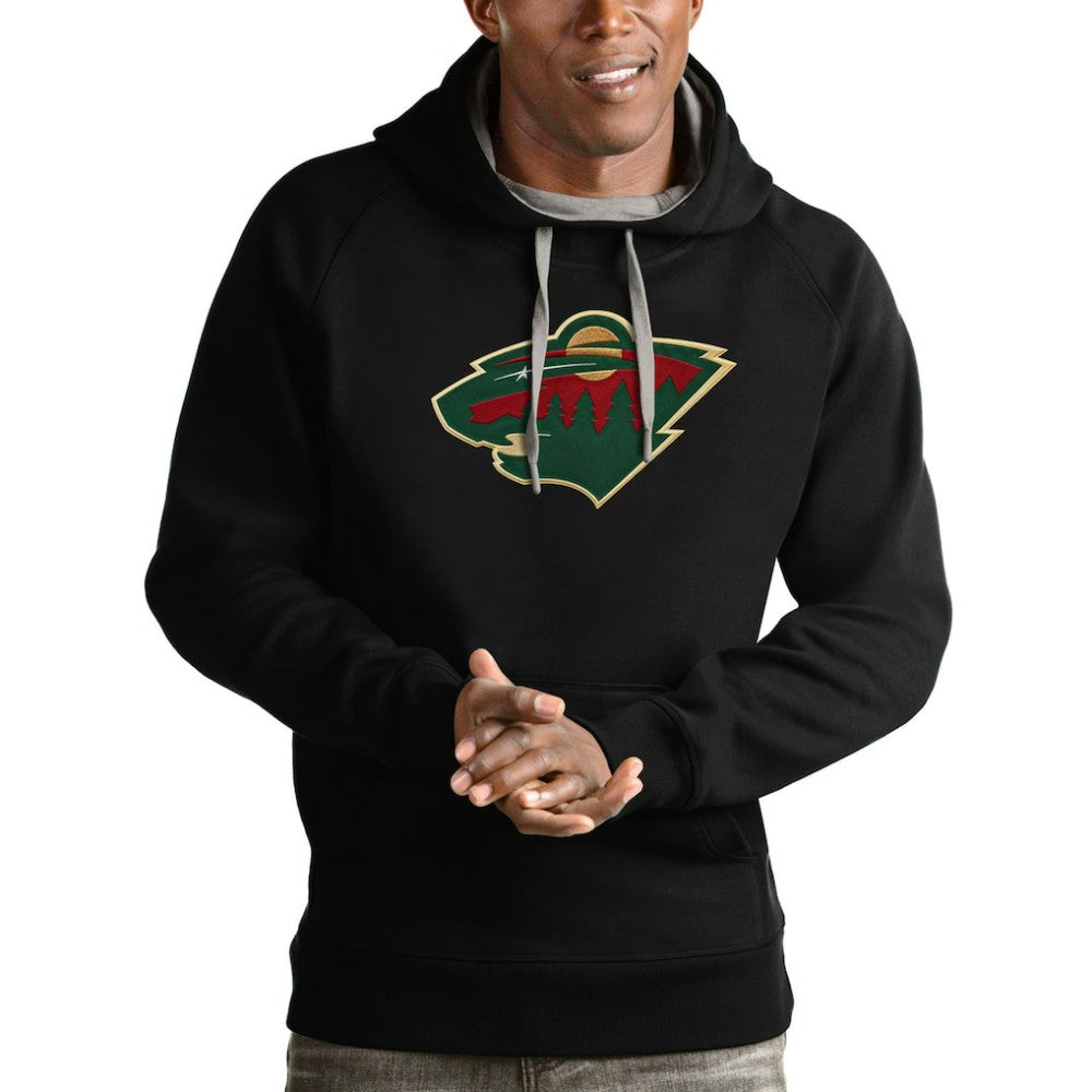 NHL Black Minnesota Wild Antigua Logo Victory Pullover Hoodie