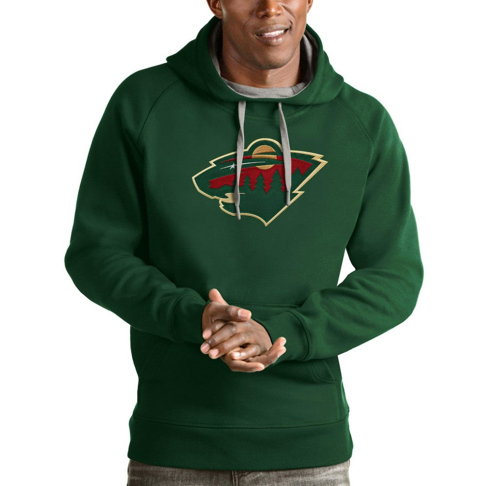 NHL Hunter Green Minnesota Wild Antigua Logo Victory Pullover Hoodie