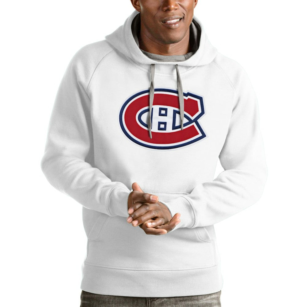 NHL White Montreal Canadiens Antigua Logo Victory Pullover Hoodie