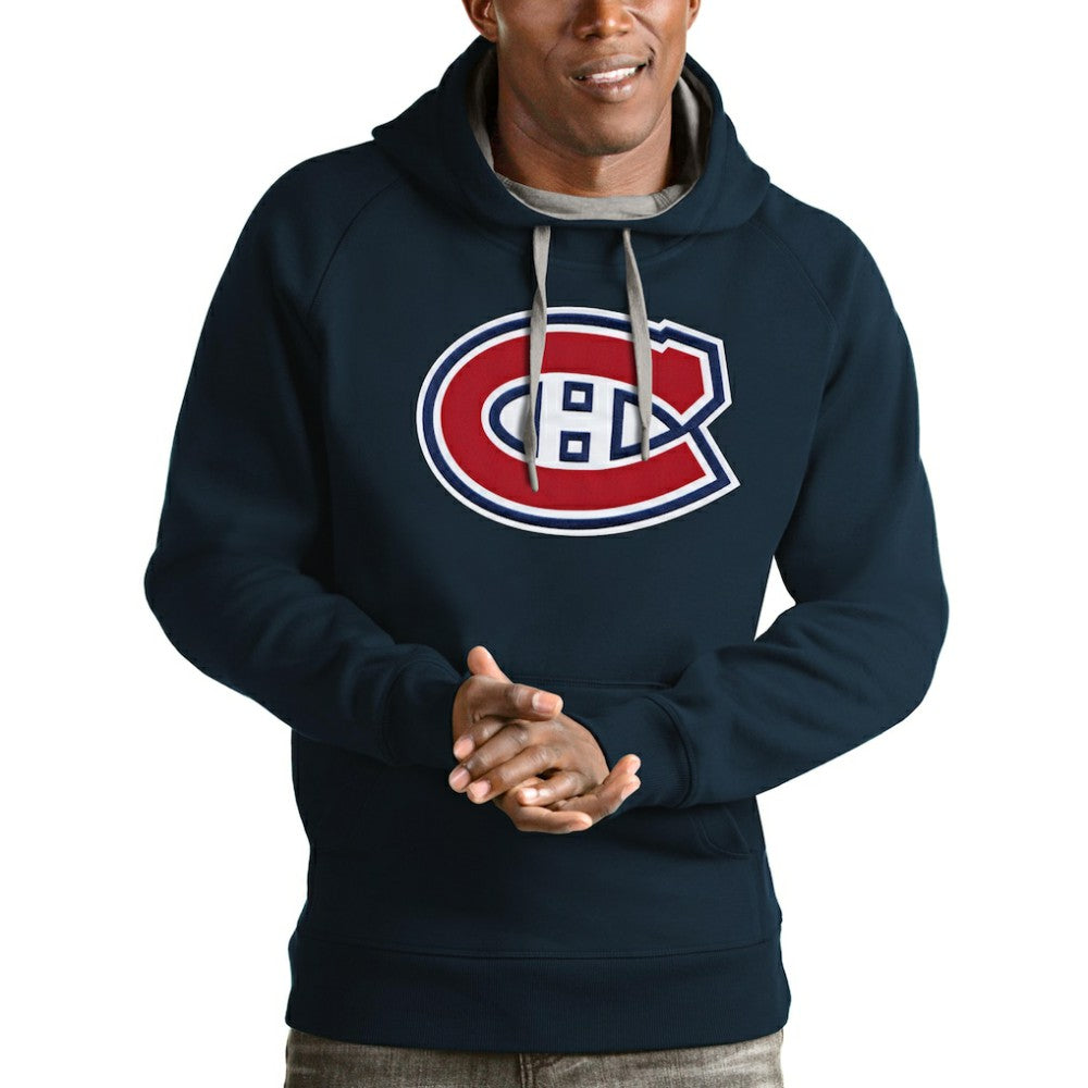 NHL Navy Montreal Canadiens Antigua Logo Victory Pullover Hoodie