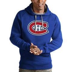 NHL Blue Montreal Canadiens Antigua Logo Victory Pullover Hoodie