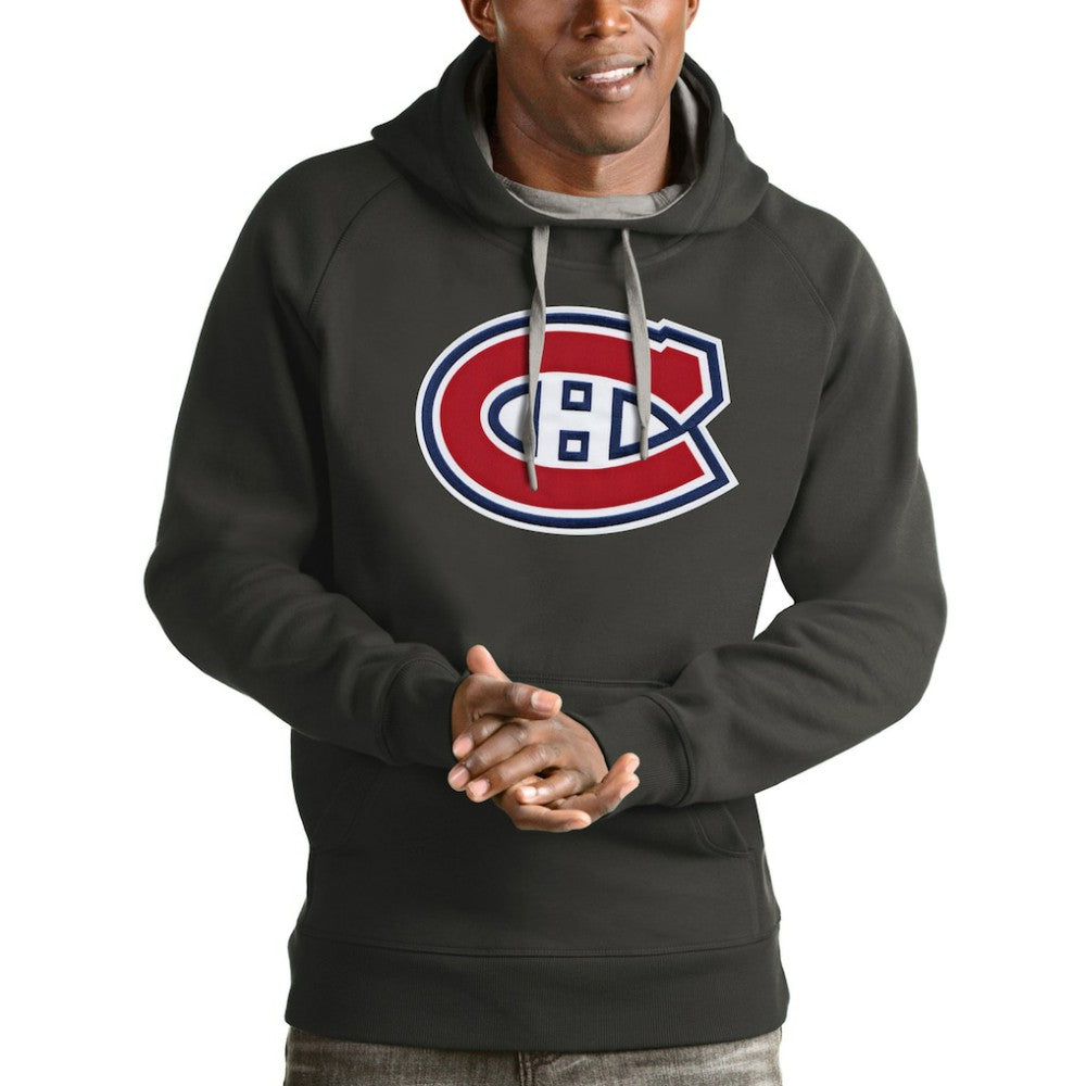 NHL Charcoal Montreal Canadiens Antigua Logo Victory Pullover Hoodie