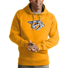 NHL Gold Nashville Predators Antigua Logo Victory Pullover Hoodie