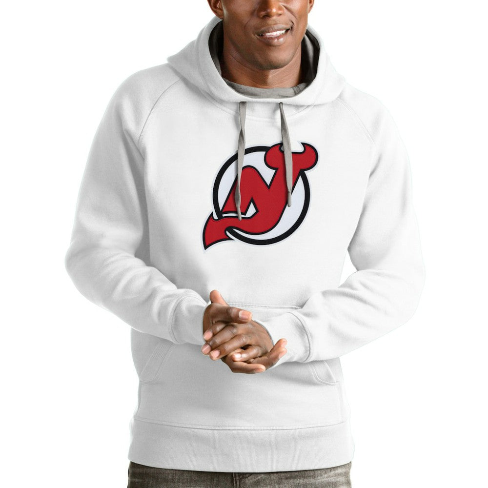 NHL White New Jersey Devils Antigua Logo Victory Pullover Hoodie