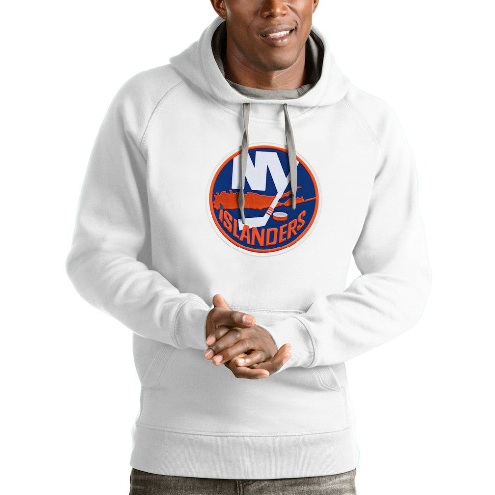 NHL White New York Islanders Antigua Logo Victory Pullover Hoodie