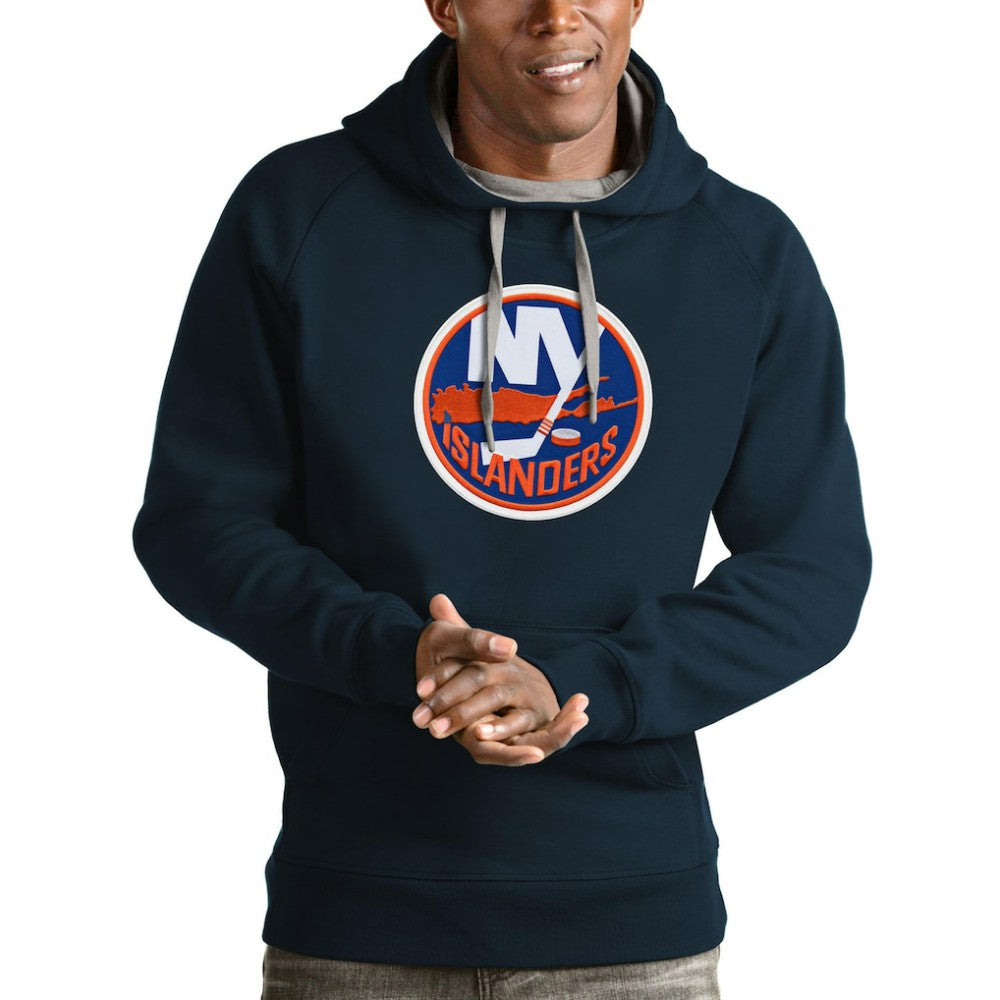 NHL Navy New York Islanders Antigua Logo Victory Pullover Hoodie