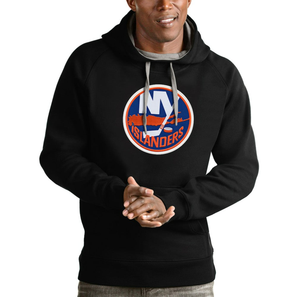 NHL Black New York Islanders Antigua Logo Victory Pullover Hoodie